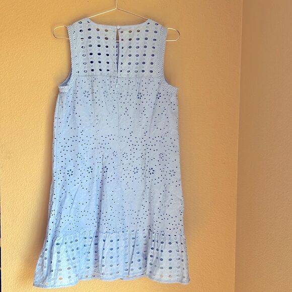 NWT Loft Dress Eyelet Flounce Shift Dress Baby Blue 4 - Picture 8 of 11